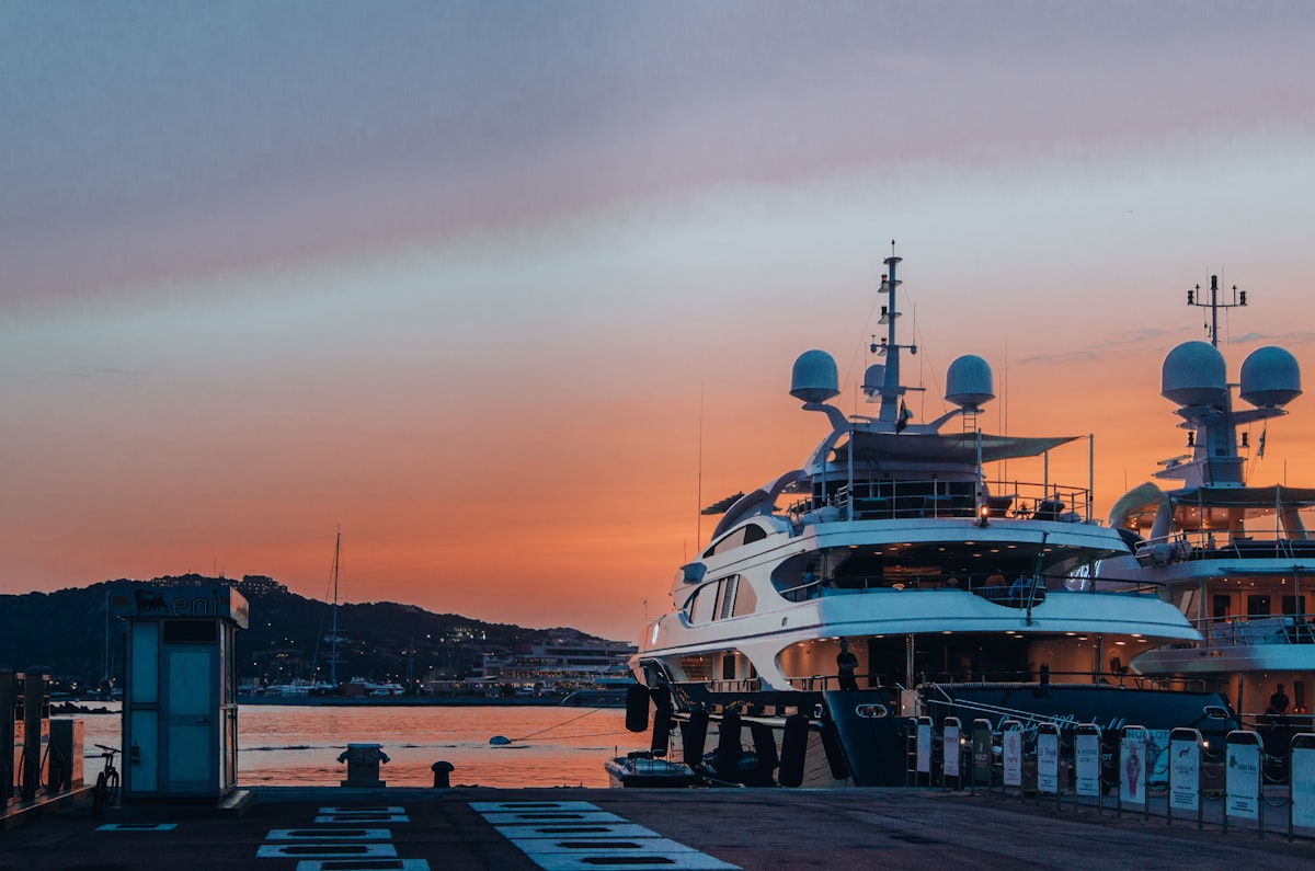 Virgin Voyages ship at sunset